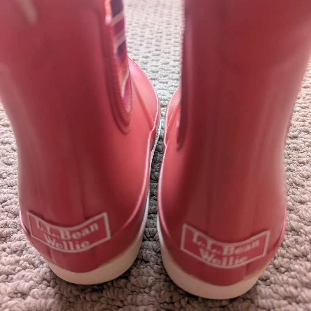 L.L. Bean Boots Wellies Wellie Orange Rain Rubber Waterproof Pull On Rugged Sz 8